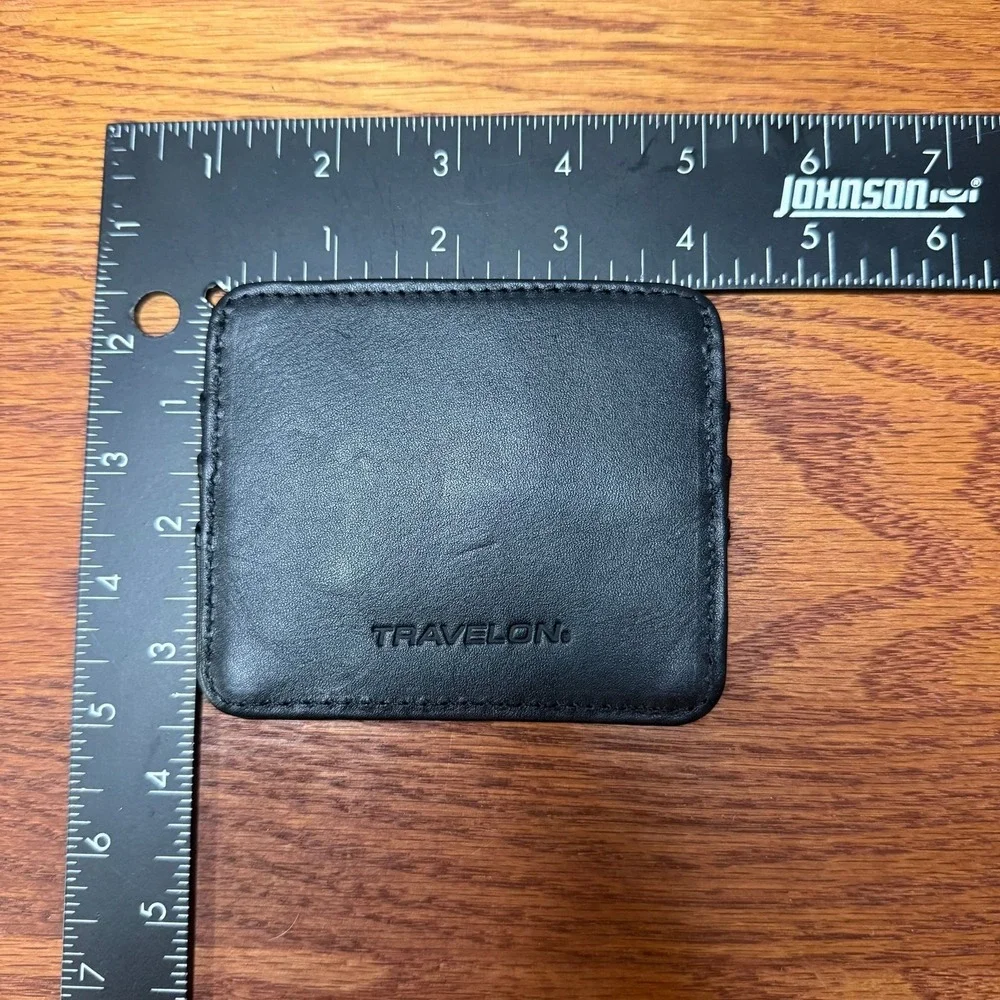 Travelon Mens Black Leather Slim Card Holder Wallet Minimalist Front‎ Pocket